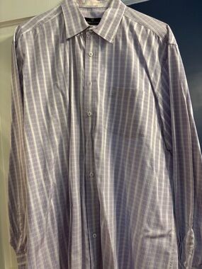 Bugatchi Lavender and White Plaid Dress Shirt